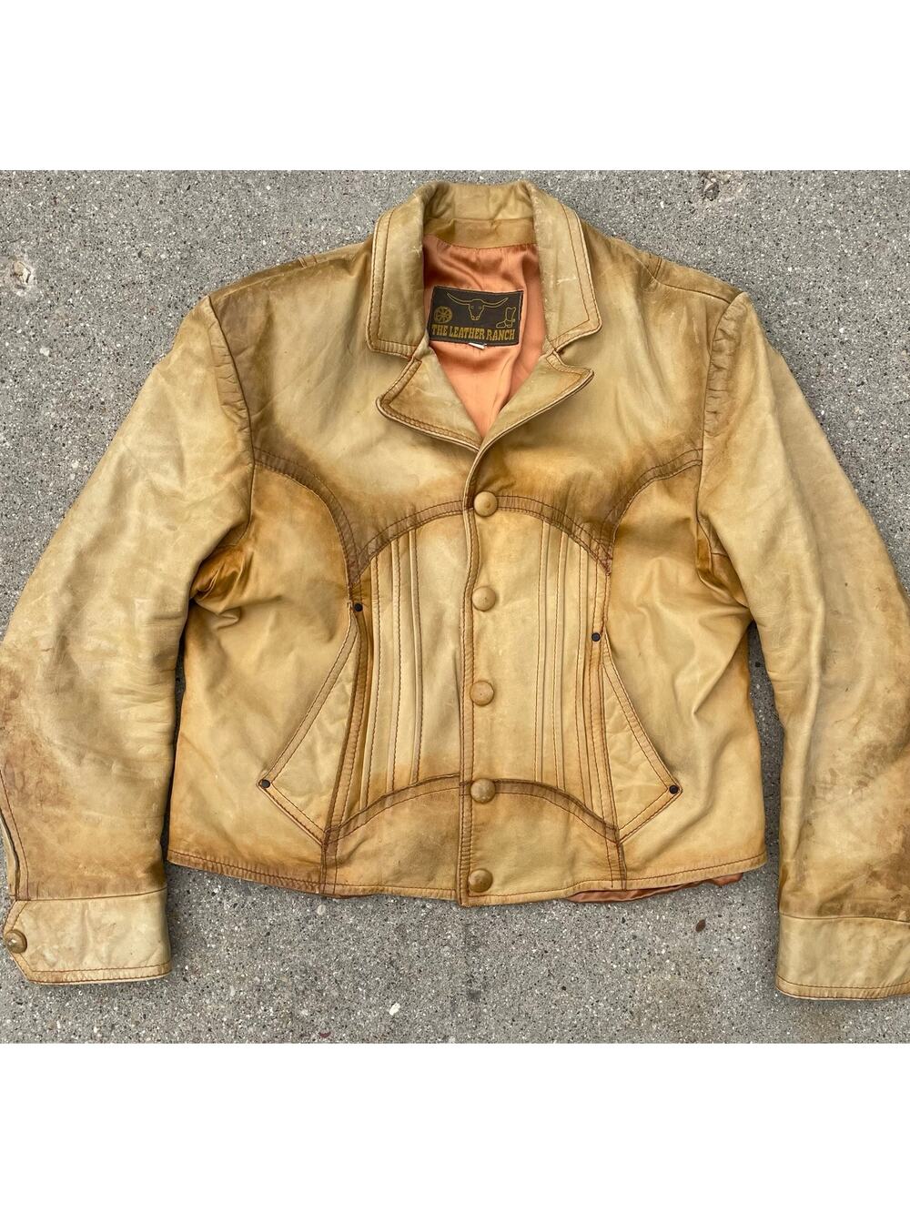 Vintage 70s Leather Ranch Western Yoke Cropped Leather Jacket Tan Canada M